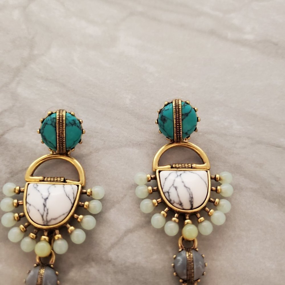 ✨ Stella and Dot Turquoise Marble Chain Tassel Totem Statement Earrings ✨ - Picture 3 of 11